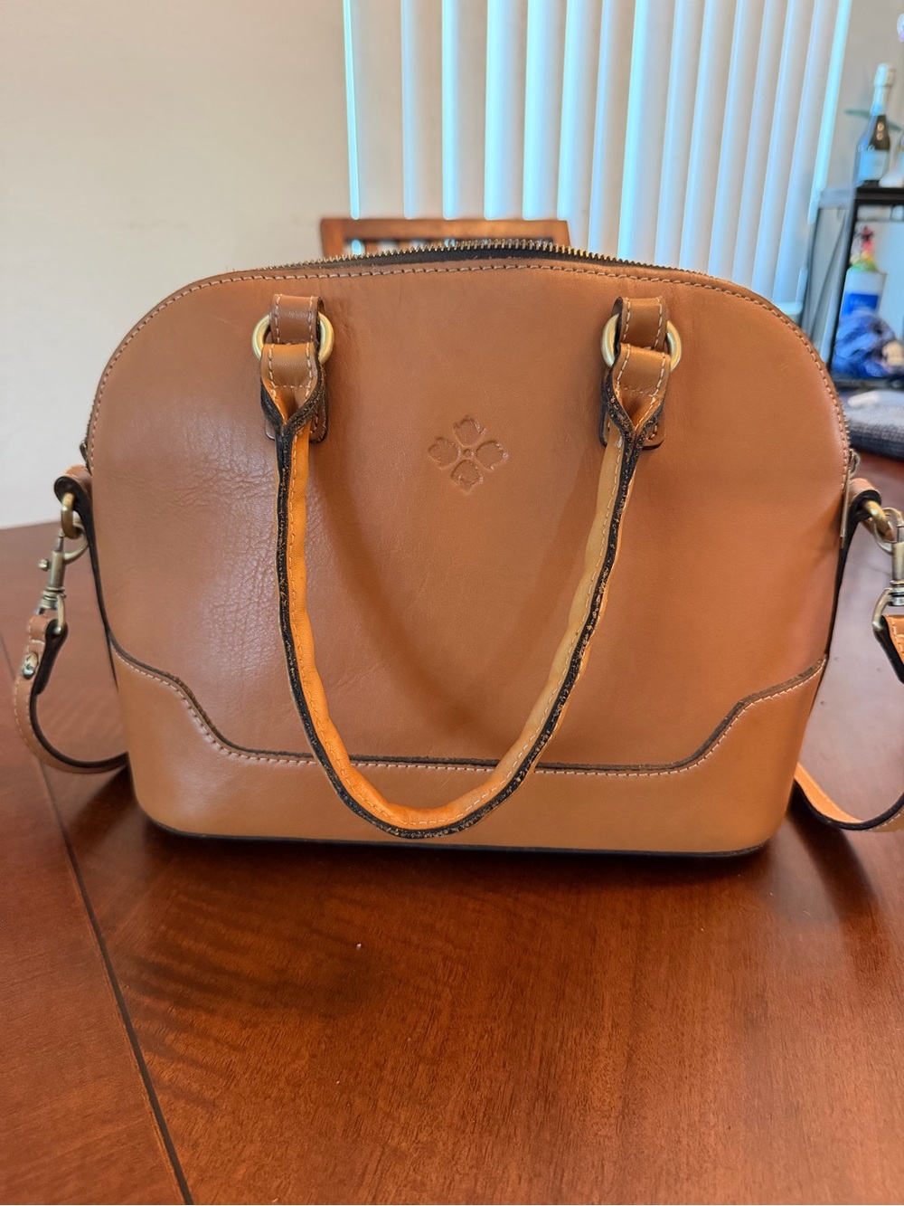 Patricia Nash Tan Leather Dome Satchel with Gold-Tone Hardware